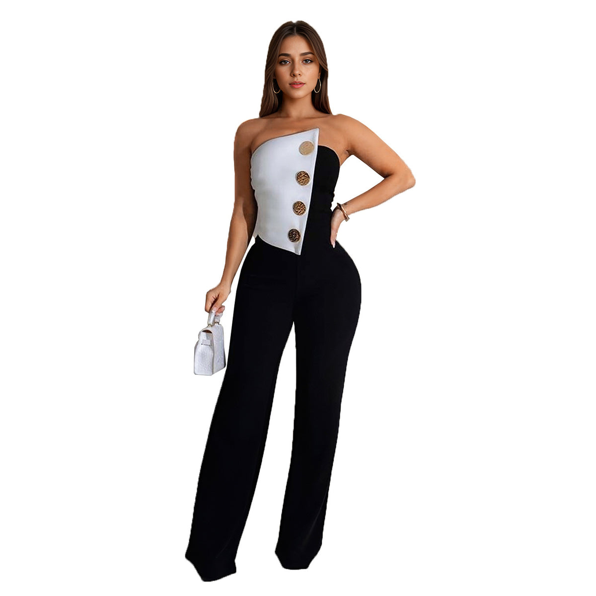 European And American Fashion Women's Wear Sleeveless Button Jumpsuit Trousers - kinko