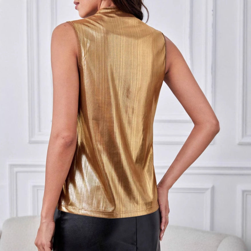 European And American Style Metallic Shirt V-neck Women - kinko