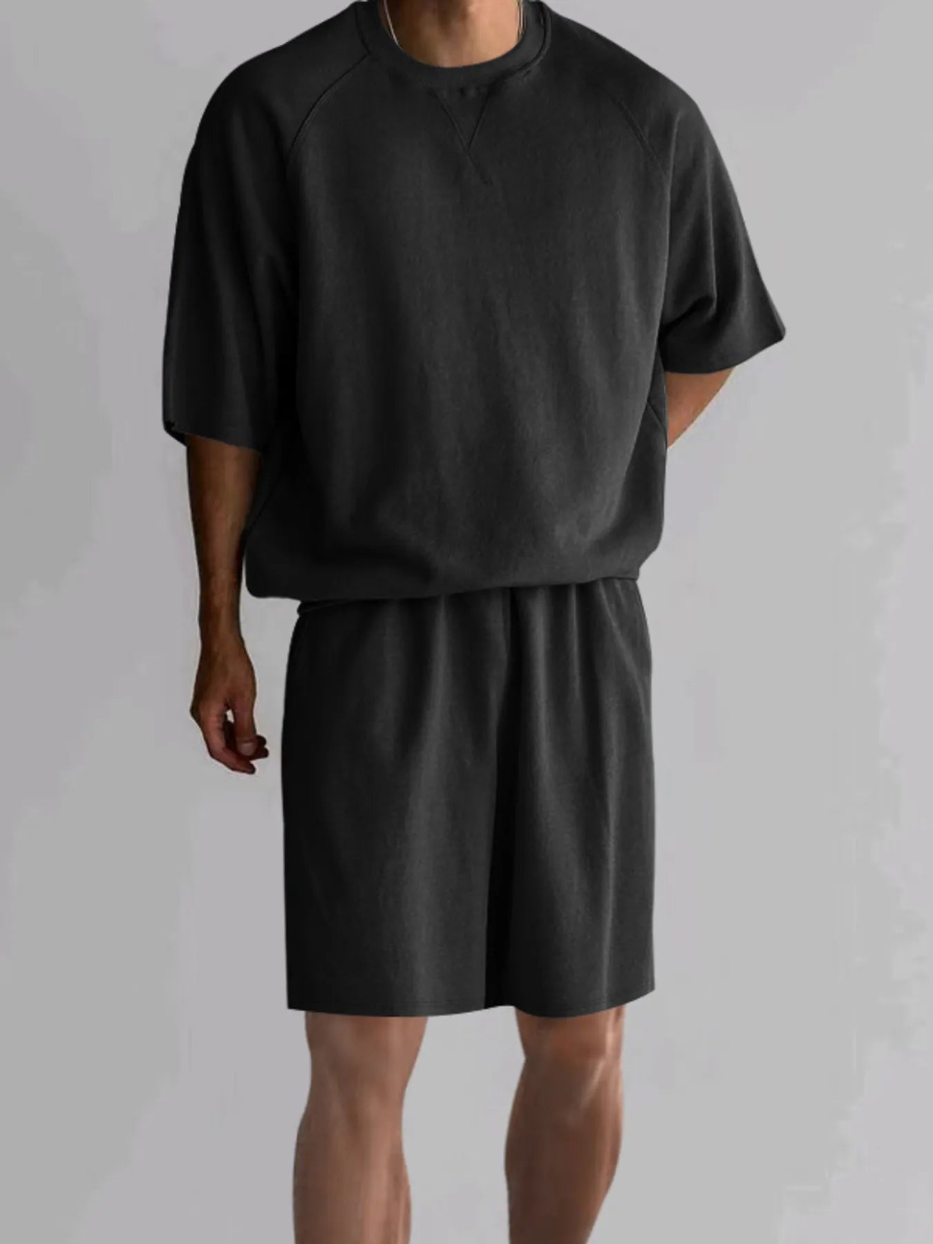 Men's Full Size Round Neck Top and Shorts Set Plus Size - kinko