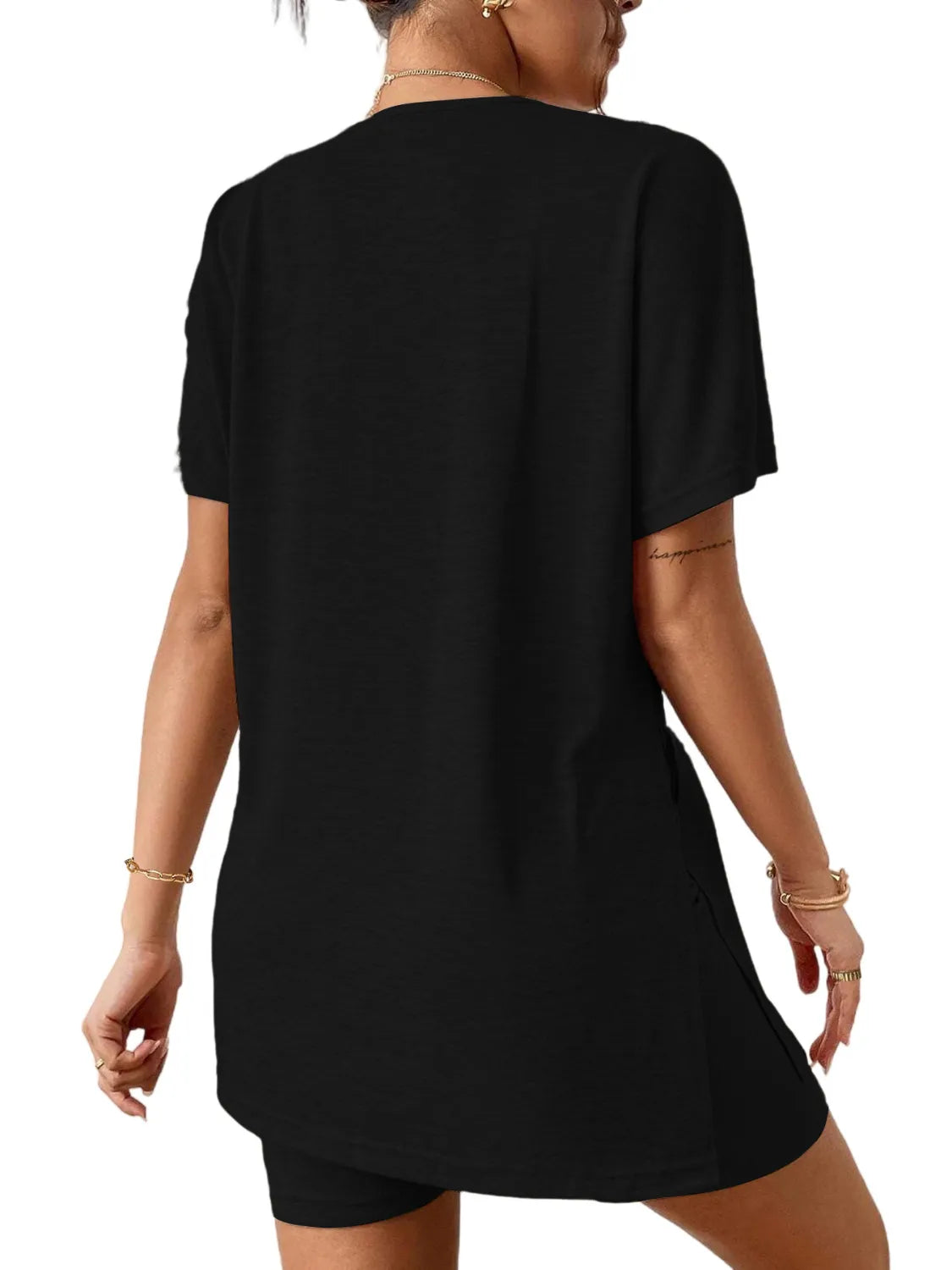 Slit Round Neck Short Sleeve Oversized Top and Shorts Set - kinko