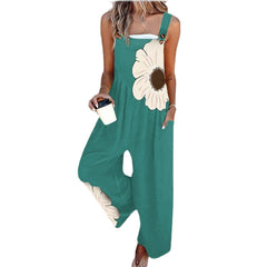 Women's Vintage Print Loose Sleeveless Jumpsuit - kinko
