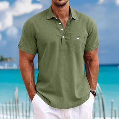Men's Lapel Single Pocket Fashion Short Sleeve Shirt - kinko