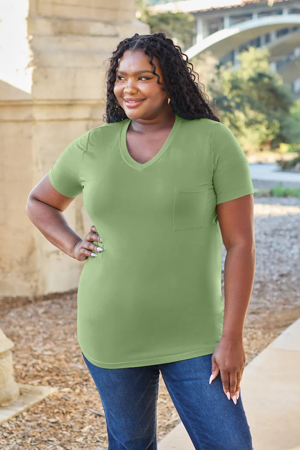 Basic Bae Bamboo Full Size V-Neck Short Sleeve T-Shirt - kinko