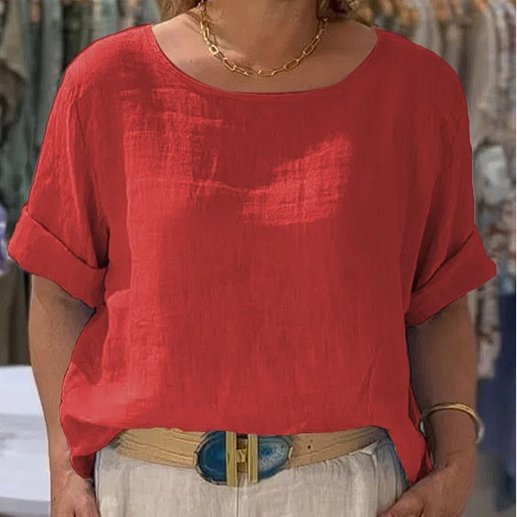 Summer New Women's Solid Color Polyester Buttons Shirt - kinko