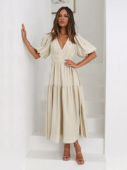 Tiered Surplice Half Sleeve Midi Dress - kinko