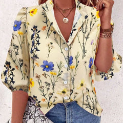 Women's Loose Print Versatile Button Up Shirt - kinko