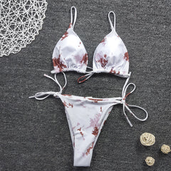 Bikini mit farbenfrohem Print, sexy Schnürung, doppelseitigem Stoff, Damen-Badeanzug