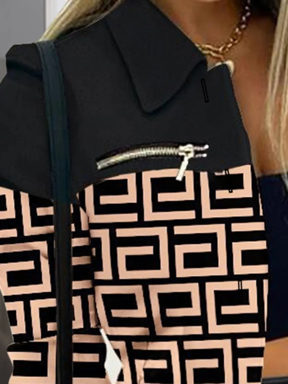 Printed Button Up Zip Detail Shacket - kinko