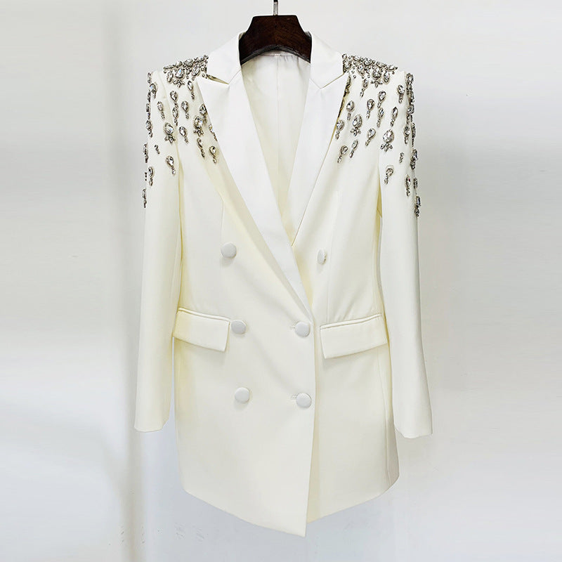 Handmade Gorgeous Heavy Industry Beads Diamond Slim-fit Long Blazer - kinko