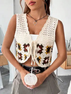 Women New Spring and Autumn Crocheted Hollow Placket Lace Top Jacket Crochet hook