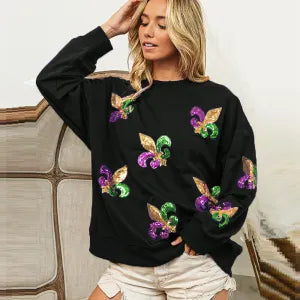 Paillettenbesetztes Strick-Sweatshirt für Frühling und Herbst, Rundhalsausschnitt, Langarm, Pullover-Top, Damenoberbekleidung