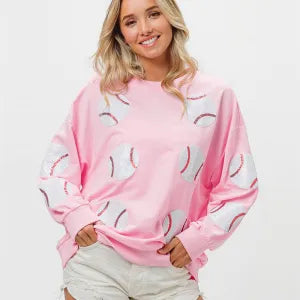 Beliebtes Pailletten-Baseball-Sweatshirt für den Frühling – Lässige Langarm-Oberteile für Damen