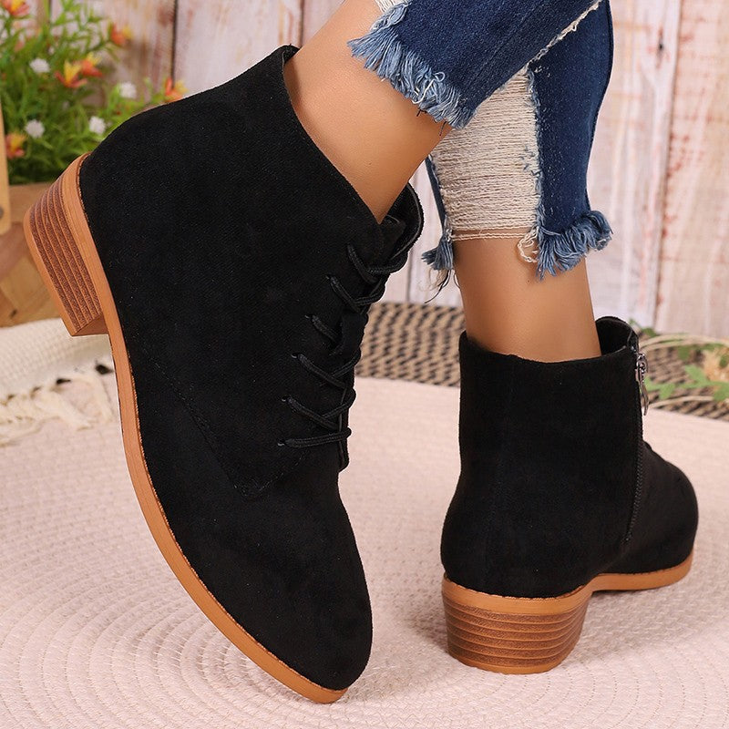Autumn Chunky Heel Short Martin Boots Women British plus Size Lace up Chunky Heel Ankle Boots - kinko Global Holdings inc