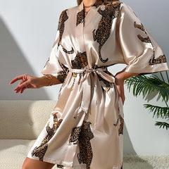 Dennlin סקסי מזדמן Homewear פשוט קרדיגן תחרה חלוק רחצה נשים אמולציה משי כתונת לילה פיג'מה