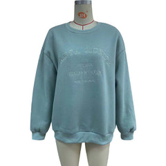 Damen-Sweatshirt mit Buchstabenstickerei, lockerer Schnitt, lange Ärmel, Fleece-Pullover
