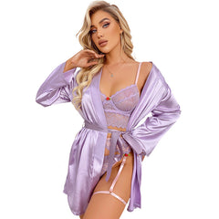Sommerliche sexy Dessous, lässiges, bequemes Nachthemd, Cardigan, Schnürung, Kunstseide, Hauskleidung, sexy Bademantel.