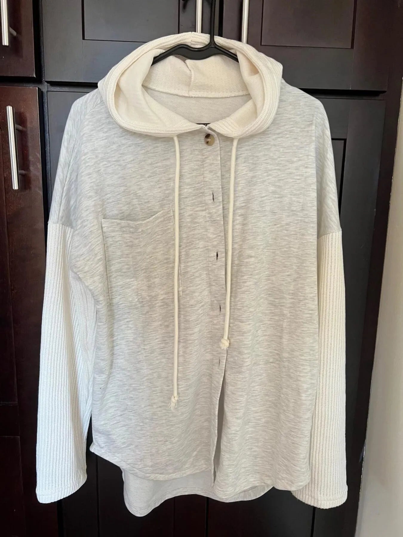 Drawstring Button Front Hoodie - kinko