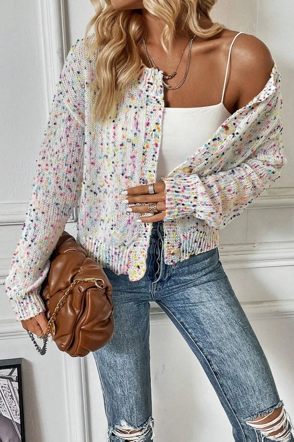 Confetti Button Up Long Sleeve Cardigan - kinko