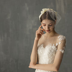 European And American White Mesh Bow Veil - kinko