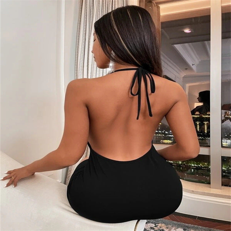 Summer Deep V-neck Dress Temperament Sling Backless Halter Dresses Women's Clothing - kinko