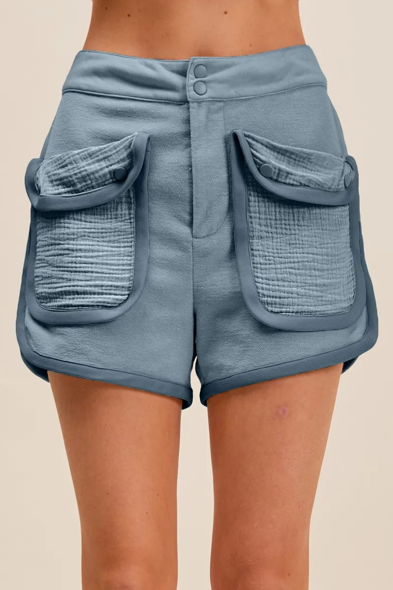 SO ME Mineral Washed Terry High Rise Cargo Shorts - kinko