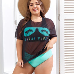 New Swimwear Mesh See-through Blouse Plus Size Swimsuit Bikini Three-piece Set - kinko