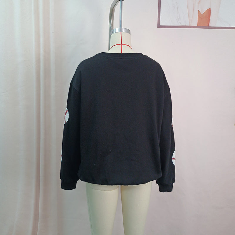 Spring Popular Baseball Sequined Sweatshirt Lazy Long Sleeve Tops Outerwear Women - kinko Global Holdings inc
