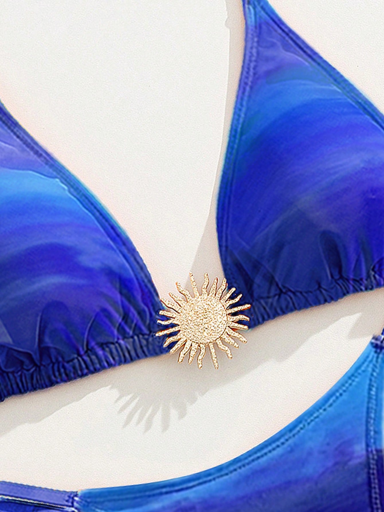Swimwear Women Split Sexy Bikini Halter Sun Metal Accessories Gradient Printing Swimsuit - kinko Global Holdings inc