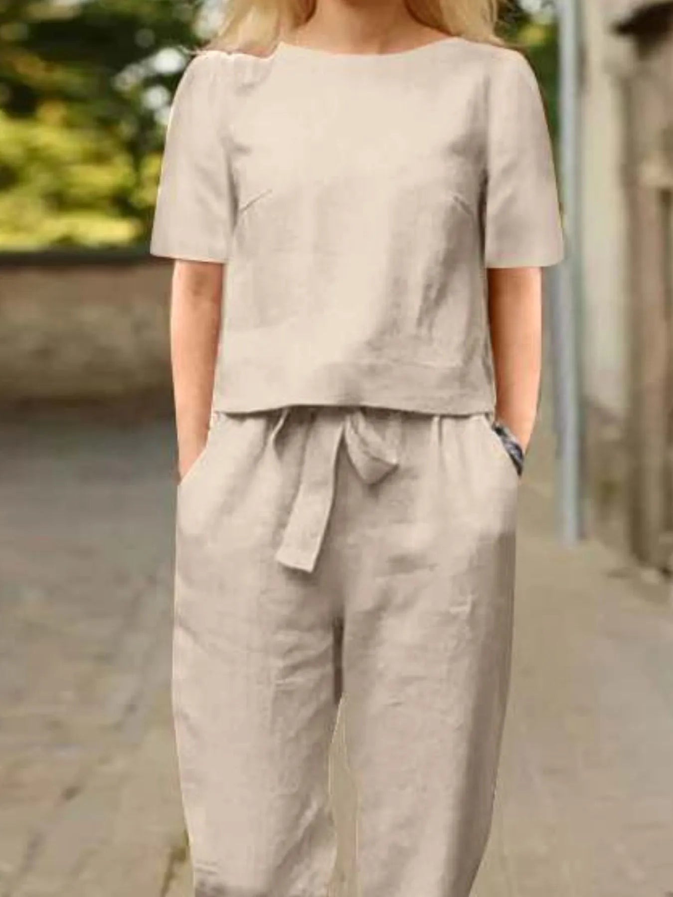 Full Size Round Neck Short Sleeve Top and Pants Set Plus Size - kinko
