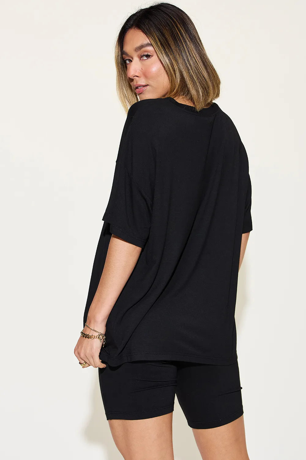 Basic Bae Full Size V-Neck Drop Shoulder T-Shirt and Shorts Set - kinko