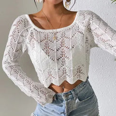 Summer Women Knitwear Beach Women Solid Color Knitted Beach Bikini Swimsuit Blouse