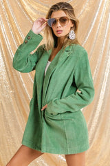 BiBi Vintage Washed Peak Lapel Double Breasted Blazer - kinko