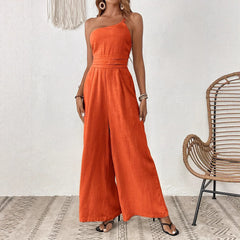 Women's Solid Color Wide-leg Thin One-shoulder Jumpsuit - kinko