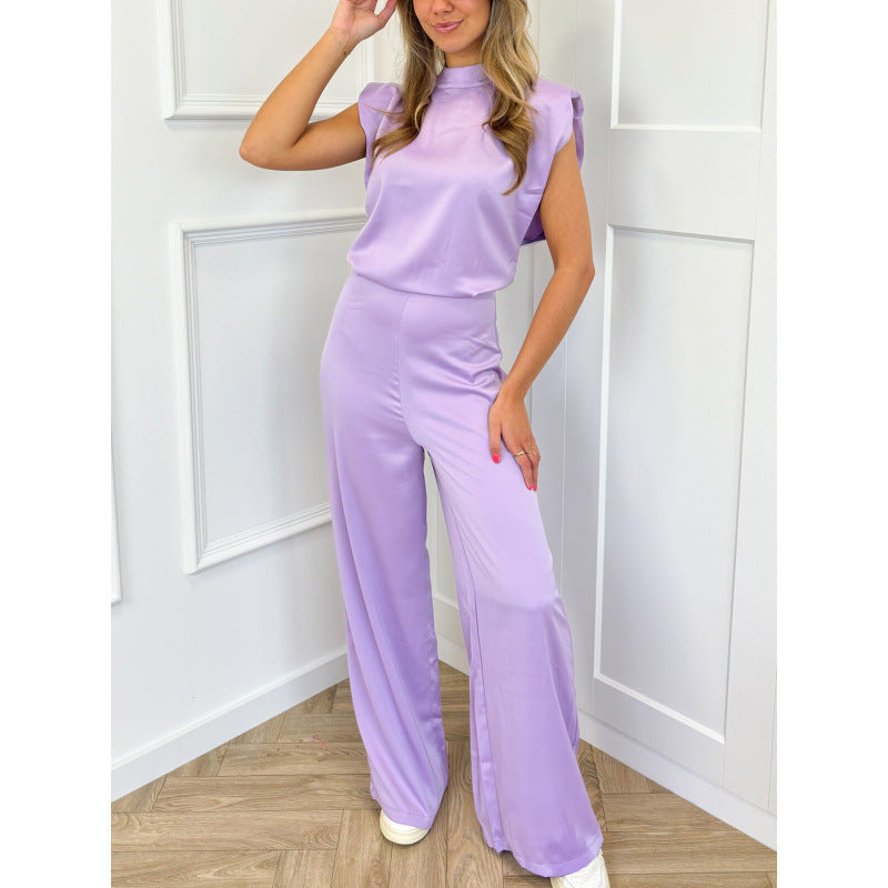 Backless Evening Dress Jumpsuit Solid Color Casual Straight Pants - kinko
