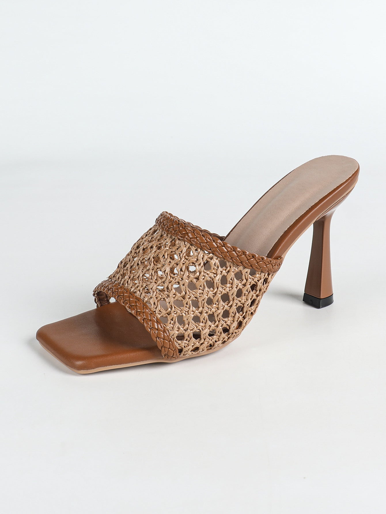 Woven Sandals Women 9cm High Heel Stiletto Heel Outer Wear Slippers Square Toe Sandals - kinko Global Holdings inc