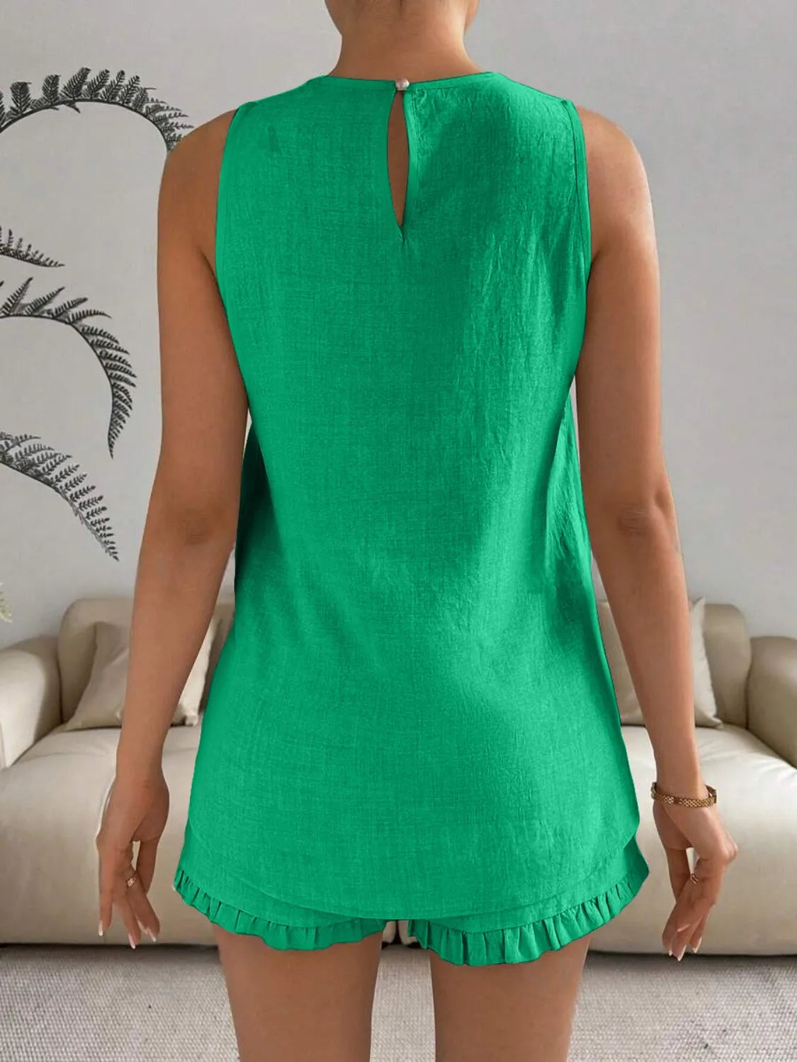 Lace Detail Round Neck Tank and Shorts Set - kinko