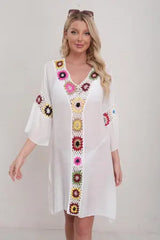 Spring Summer Mosaic Floral Pieces Beach Sun Protection Blouse Seaside Holiday Breathable Loose Swimsuit Beach Dress