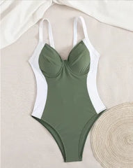 One Piece Swimsuit Tied Slim Fit Slim Looking Belly Covering Solid Color Backless One Piece Swimsuit
