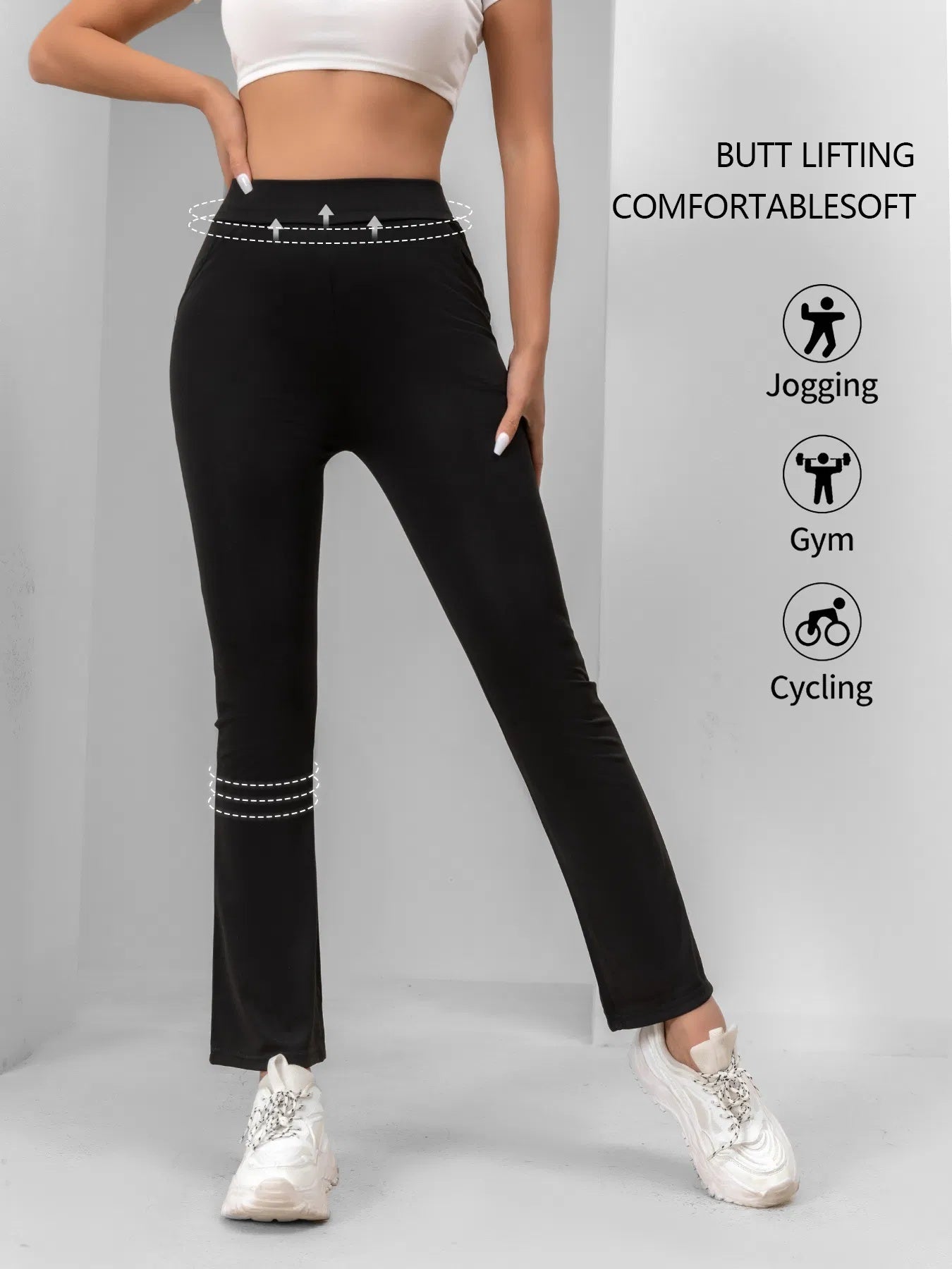 4pcs High-Waisted Flare Sharkskin Leggings Slim Fit, Lightweight & Sculpting Yoga Pants - kinko