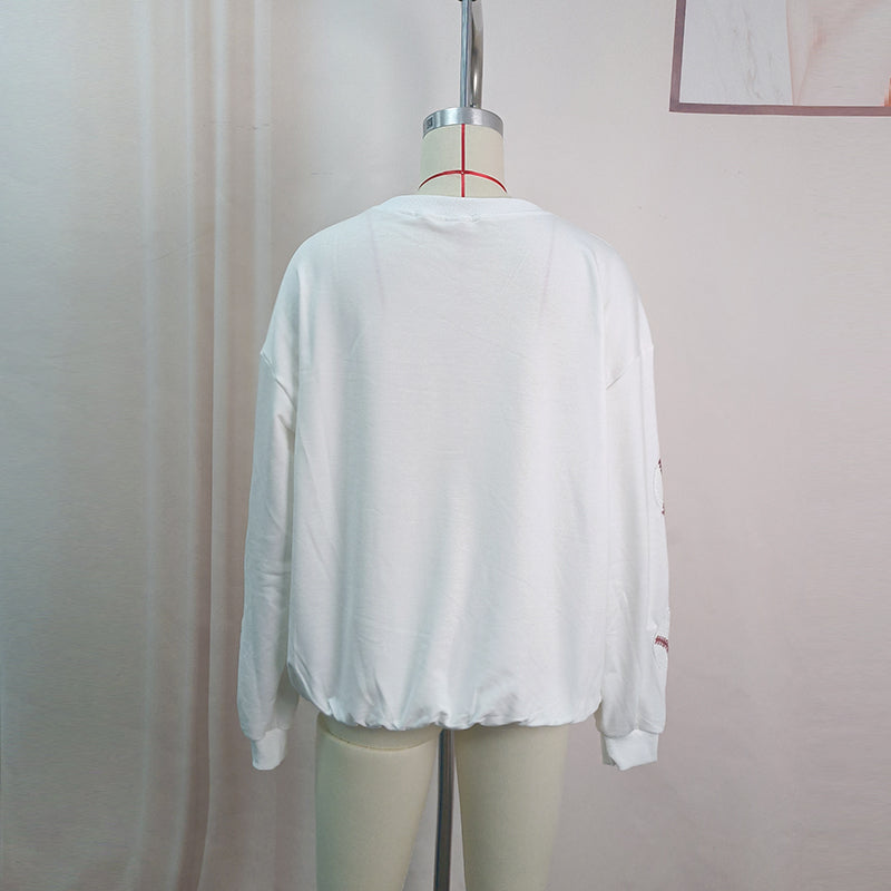Spring Popular Baseball Sequined Sweatshirt Lazy Long Sleeve Tops Outerwear Women - kinko Global Holdings inc