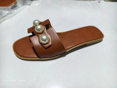 Pearl Flat Slippers Women Lightweight Low Heel Outerwear Beach Slippers Supply - kinko Global Holdings inc