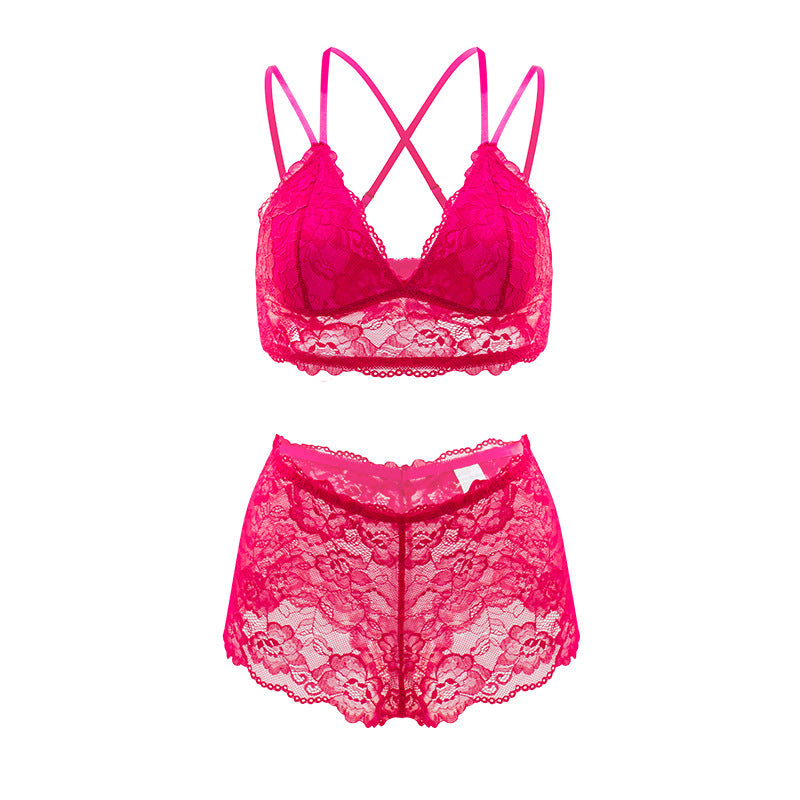 Underwear Women Big Chest Small without Steel Ring French Triangle Cup Breathable Beauty Back More than Bra Set Multi Color Optional