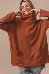BiBi Piper Rib Double Pocket Turtle Neck Sweater - kinko