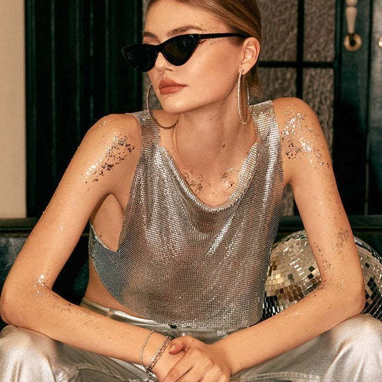 Women's Metal Sequins Top Sweet And Spicy Style Vest - kinko