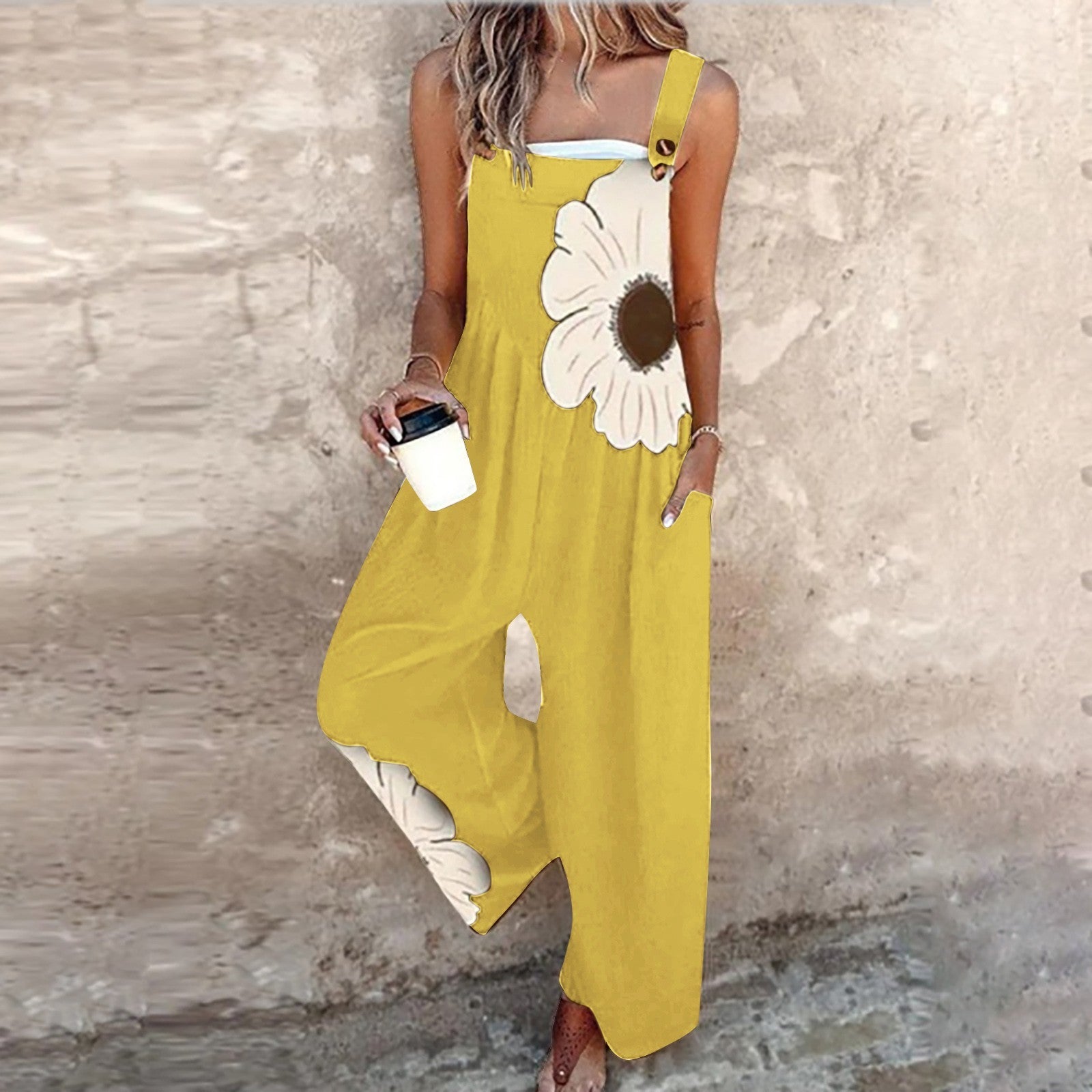 Women's Vintage Print Loose Sleeveless Jumpsuit - kinko