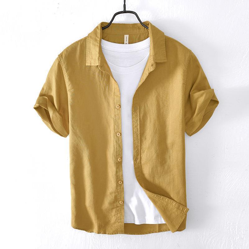 Casual Cotton And Linen Short Sleeve Shirt Men - kinko