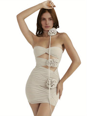 New Sexy Hot Girl Mesh Flower Slimming Hollow Out Backless Strapless Skirt With Wrapped Buttocks - kinko