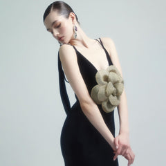 Black Camisole Backless Slim Fit Golden Flower Dress - kinko