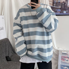 Fall New Loose Casual Striped Sweater Men