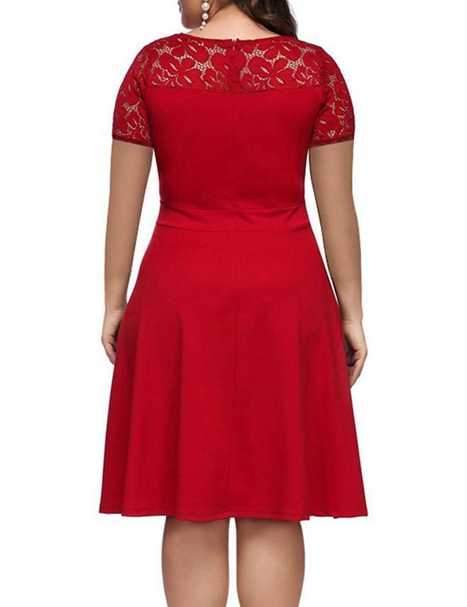 New Summer Plus Size Dresses Sexy V-neck Lace Vestido Largo Big Size Hollow out Zipper Short-sleeve Slim Large-size Dress - kinko